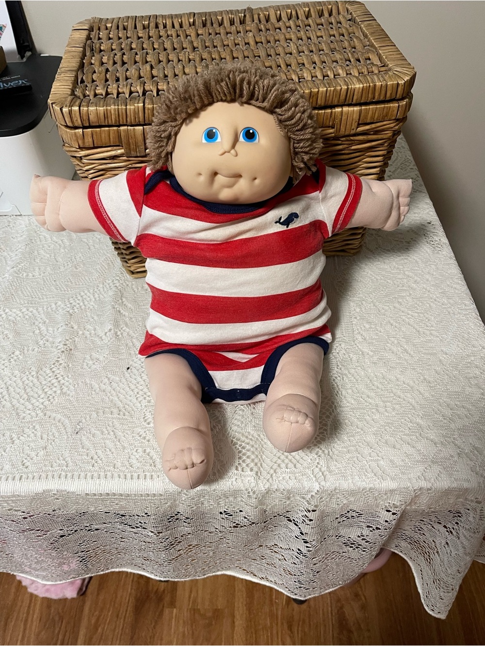 Red & White Striped Plush Doll with Blue Eyes - Kids Stuffed Toy